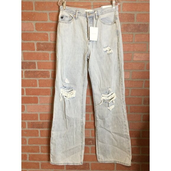 Kancan Ultra High Rise 90s Flare Denim Jeans Distressed Light Wash Wide Leg Sz 9 - Picture 1 of 11